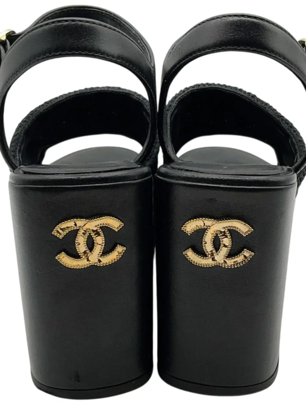 Chanel 2025 Black Mesh CC Logo Platform Sandals